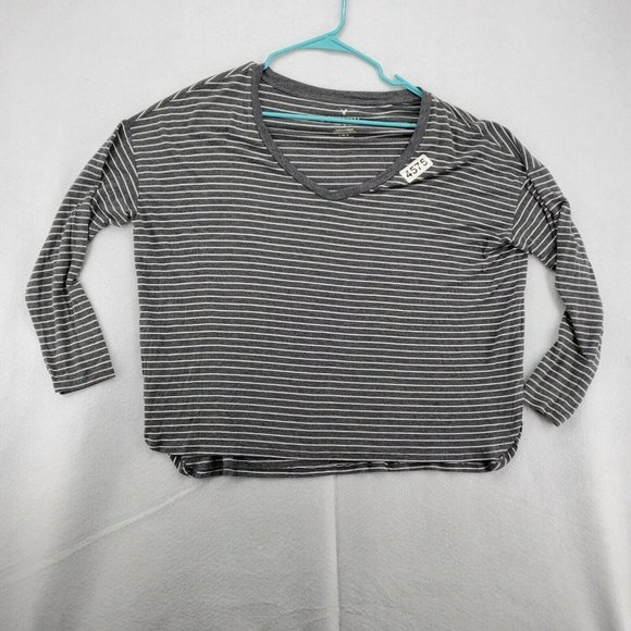 AMERICAN EAGLE Shirt Women's Long Sleeve V-Neck Striped Gray Large - Picture 2 of 12